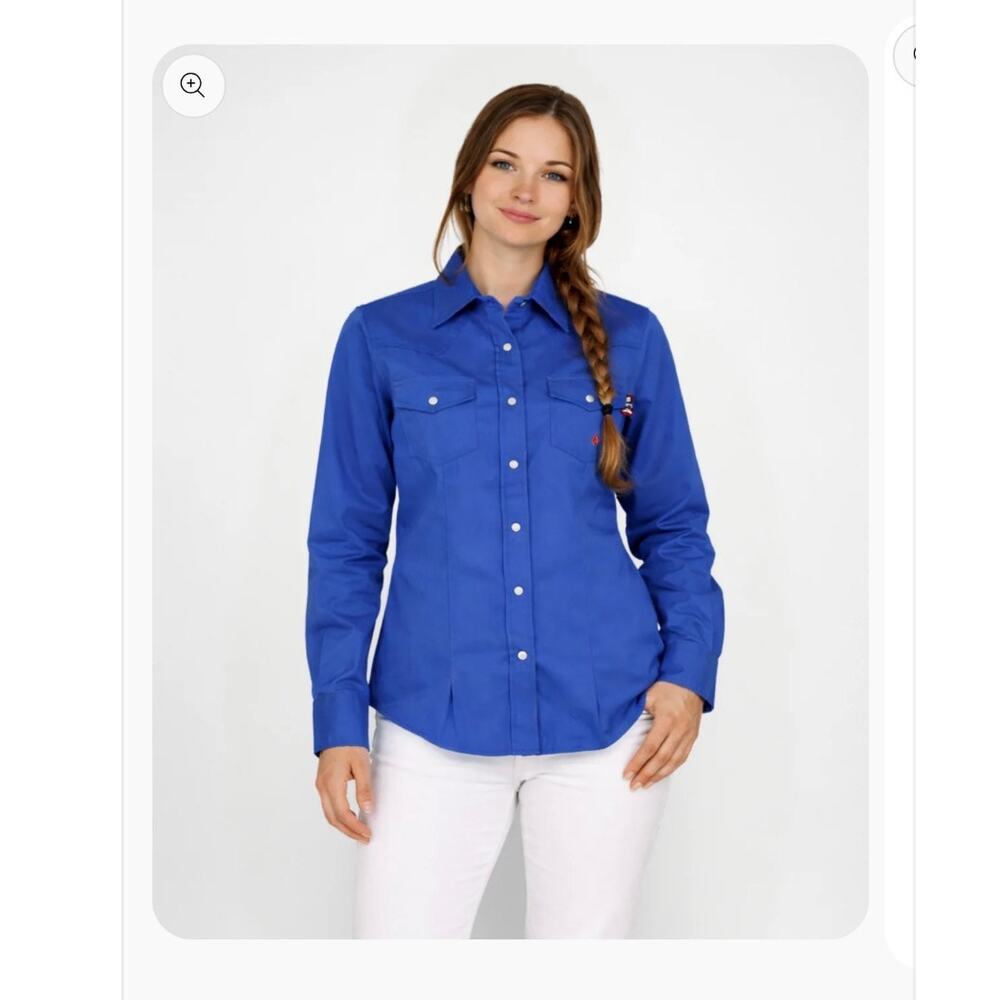 Forge Ladies FR LFRSLD  Solid Shirt Blue Flame Resistant button down sz M